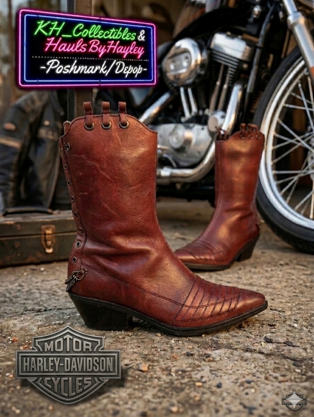 Harley-Davidson Vannis Red Leather Moto Boots - Size 6 - MINT Rare